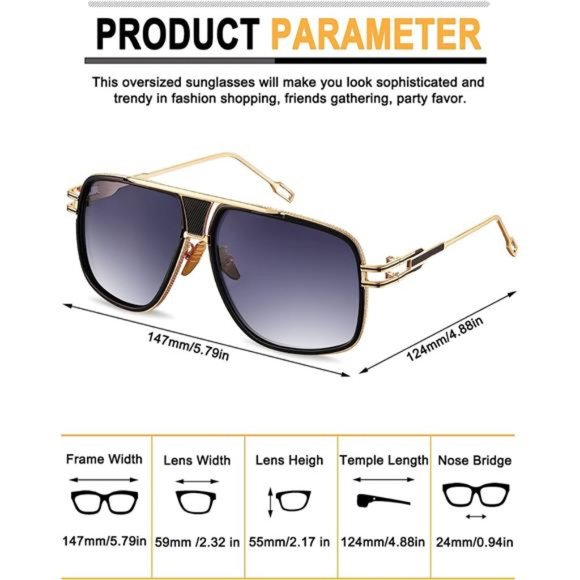 3 Pairs Gold Frame Retro Sunglasses Oversized Square Sunglasses Metal Frame - Picture 2 of 6